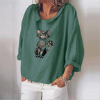Linen loose Lapel long sleeve shirt for women