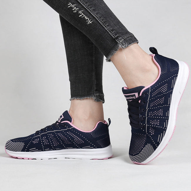 Black White Sneakers Women Lace Up Running Walking Shoes Main Image