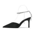 Sharp Pointed Rhinestone Chain High Heels With Fine Heels
