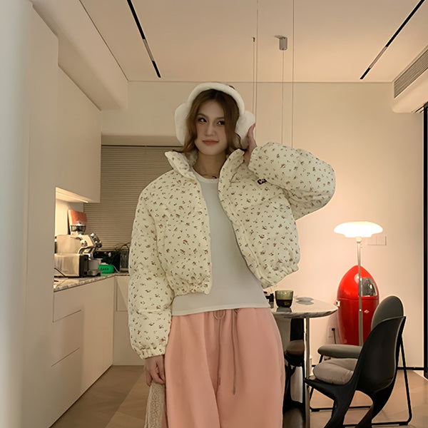 Women's American-style Floral Printed Cotton-padded Coat