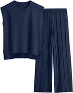 Women's Knit Casual Suit Sleeveless Vest Sweater Wide-leg Pants Two-piece Set