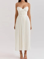 Fashion Elegant V-neck Sleeveless Pleated Dress