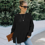 Round Neck Long Sleeve Hollow Knit Sweater Women Loose Sweater Winter