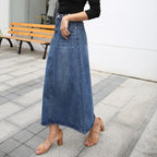 Women's A-line over ankle mid-length denim skirt