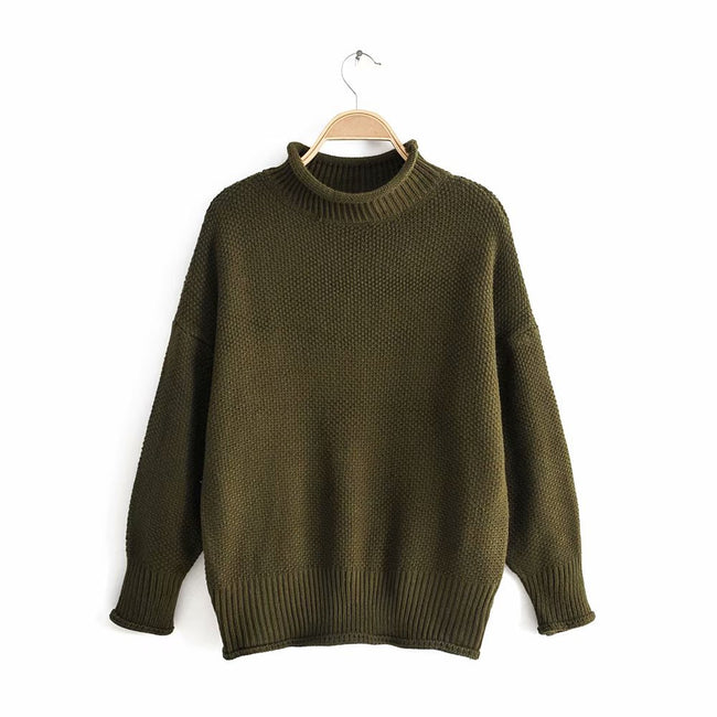 Turtleneck Solid Color Knitted Sweater Women Main Image