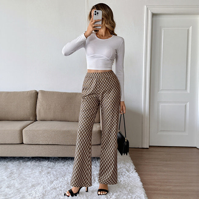 Fashion Commuter Plaid Slightly High Slimming Trousers Women Main Image