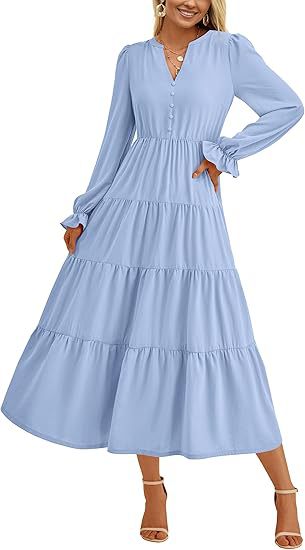 Autumn Layered Ruffled Flowy Long Dress