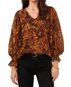 Printed V-neck Long T-shirt Loose Top For Women