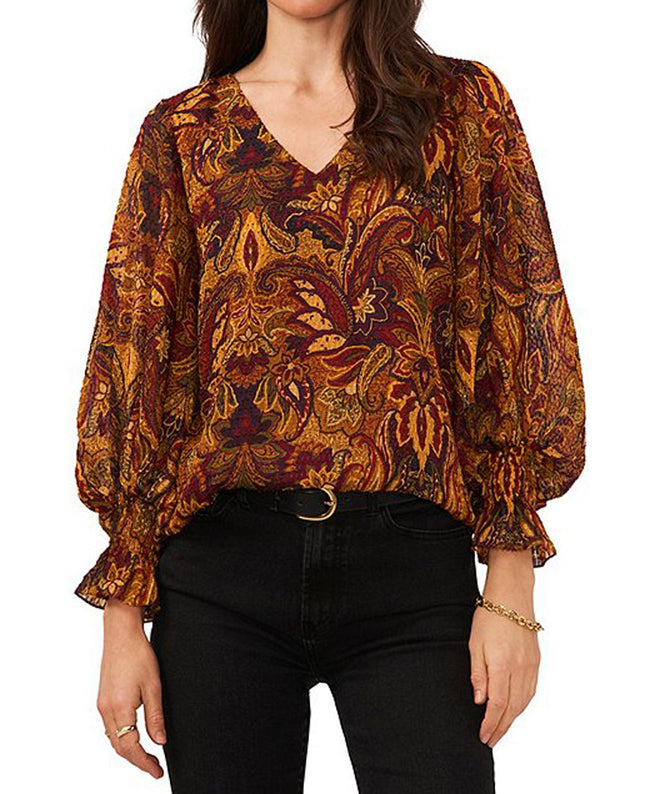Printed V-neck Long T-shirt Loose Top For Women Main Image