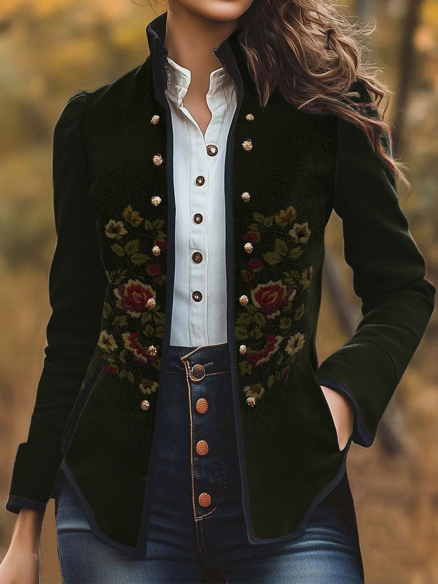 Blazer élégant brodé floral pour femmes