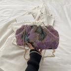 Chain-Strap Embroidered Fashion Clutch Bag