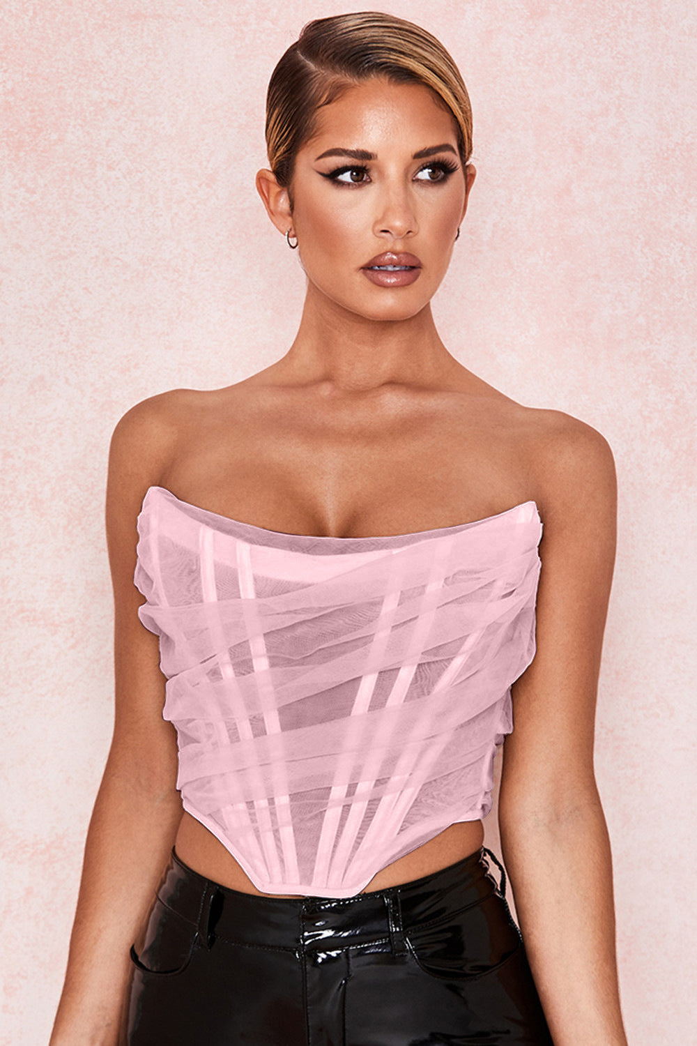 Fashion Herringbone Mesh Bra And Vest Women Short Top