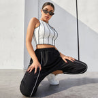 Contrast Stitching Round-neck Slim-fit Short Vest Top For Women