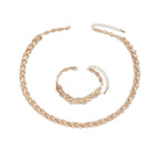 2PCS Glass Leaf Necklace Set Elegant Rhinestone Chain Necklace Bracelet For Women Fashion Luxury Jewelry Set
