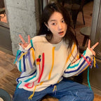 Fringed Sweater Design Colorful Striped Sweater For Women