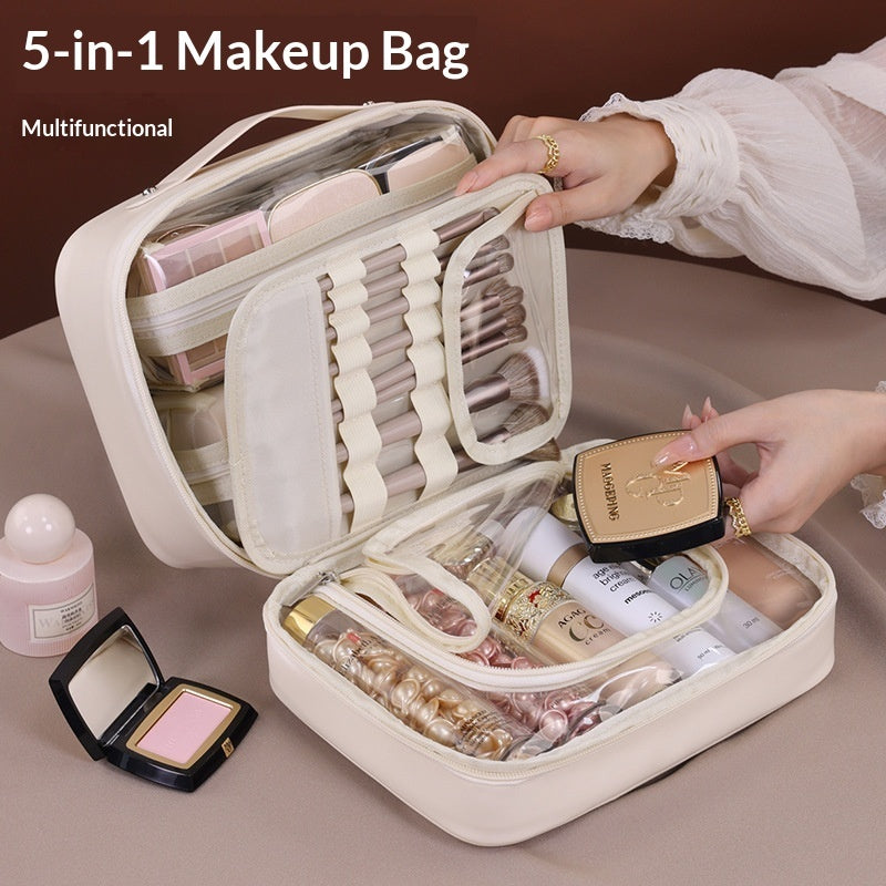 5-in-1 Multi-Functional Partitioned PU Makeup Bag