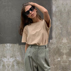 Summer Knitted Basic Solid T-shirt Women Casual Cotto