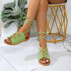 Summer New Plus Size Light Bottom Hemp Rope Lace-up Sandals For Women