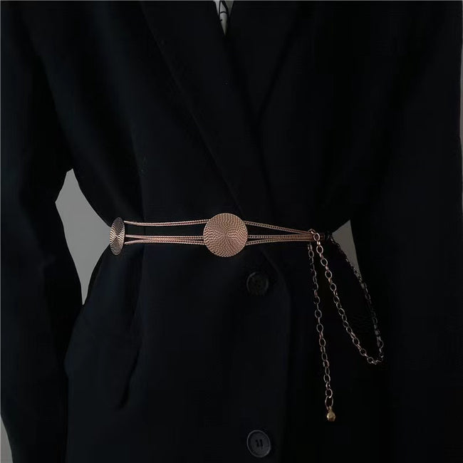 High-grade Multi-layer Metal Chain Waist Chain Women's Accessory Small Fragrance Style With Skirt Metal Cutout Round Piece Decorative Suit Hover Image