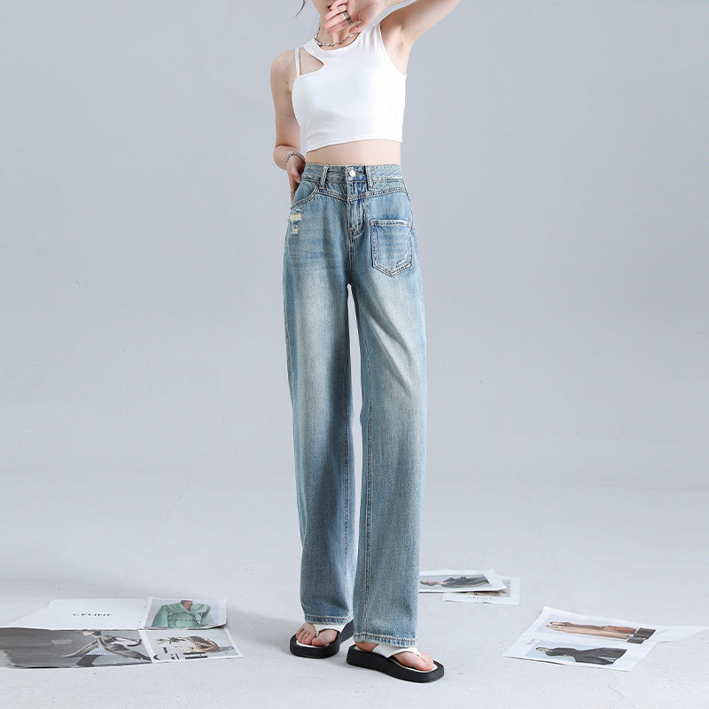 Jeans droits irréguliers à la mode pour femme