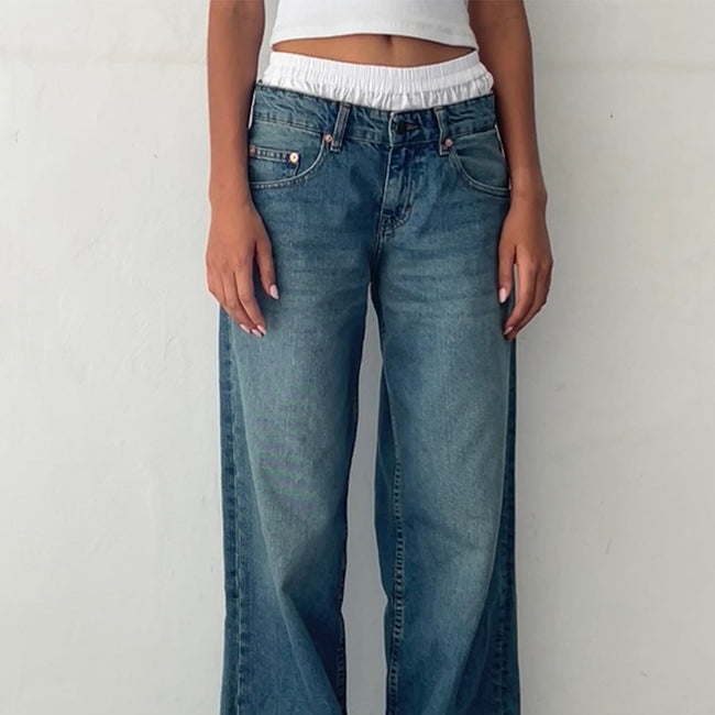 Retro Low Waist Non-elastic Washed Straight Jeans For Women Hover Image