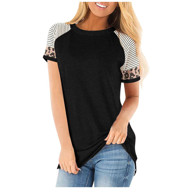 Maternity Striped Tees Nursing Tops Short leopard Main Image