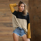 Round neck inter-color striped sweater women