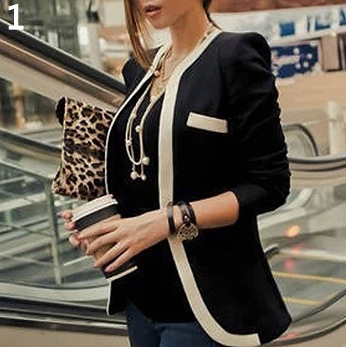 Explosive models of women's jackets on behalf of the Korean version of the black and white striped color matching slim suits Main Image