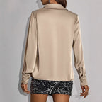 High-end Glossy Silk Blouse For Women Long Sleeves