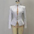 Double-Breasted Stand-Up Collar Long-Sleeve Blazer