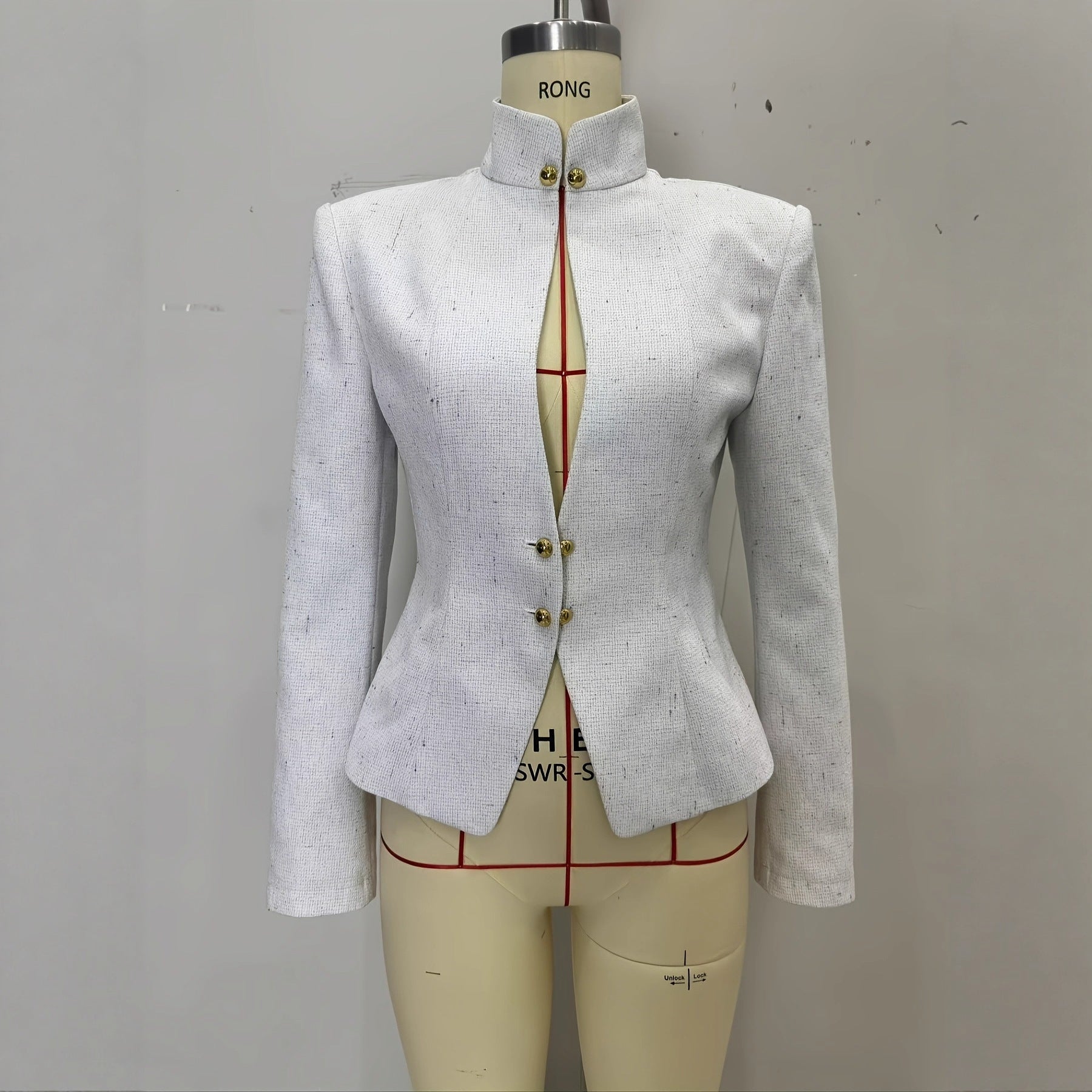 Double-Breasted Stand-Up Collar Long-Sleeve Blazer