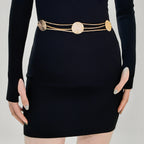 High-grade Multi-layer Metal Chain Waist Chain Women's Accessory Small Fragrance Style With Skirt Metal Cutout Round Piece Decorative Suit