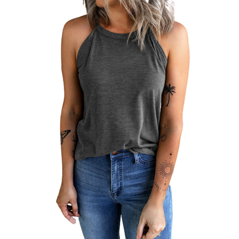 Summer New Solid Color Round Neck Sleeveless Vest For Women