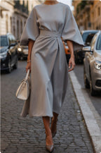 Loose Batwing Sleeve Dress Fashion Waist-tighted Solid Color Elegant Dresses For Women Clothing