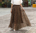 Leopard print sexy chiffon long skirt