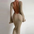 Ruffled Long Sleeved Knitted Dress