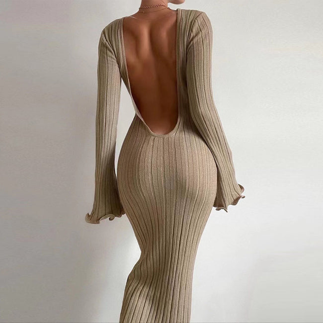 Ruffled Long Sleeved Knitted Dress Main Image