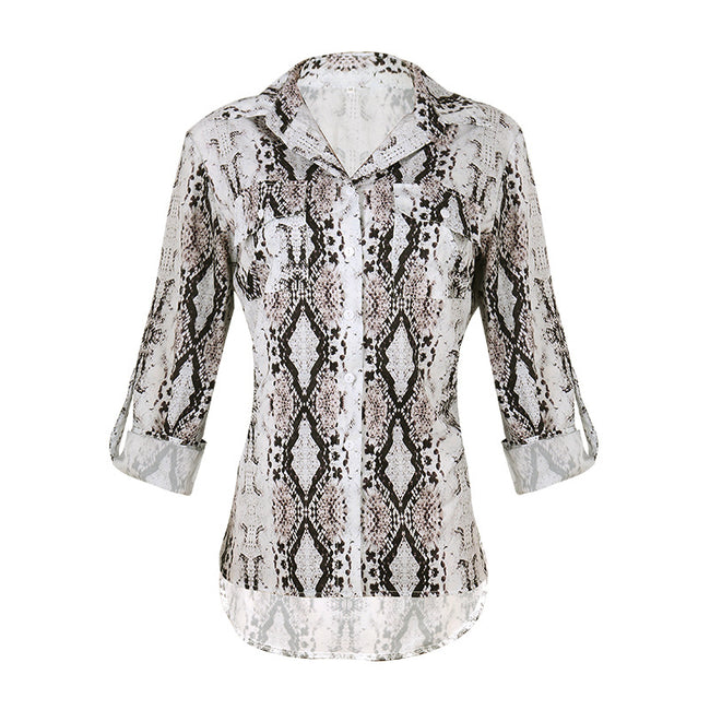Women Leopard Print Three-Quarter Sleeve Loose Casual Shirt Main Image