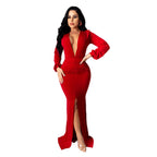Women's Large V-neck Slim-fit Nightclub Evening Dress