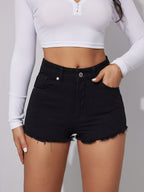 Stylish Non-Stretch Mid-Waist Embroidered Denim Shorts For Women