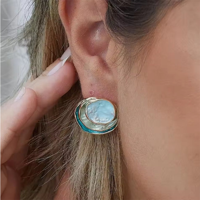 Ins Three-colored Painting Round Earrings Fashion Elegant Versatile Geometric Earrings For Women Jewelry Main Image