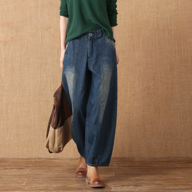 Lantern Jeans For Women Retro Wide Leg Casual Hover Image