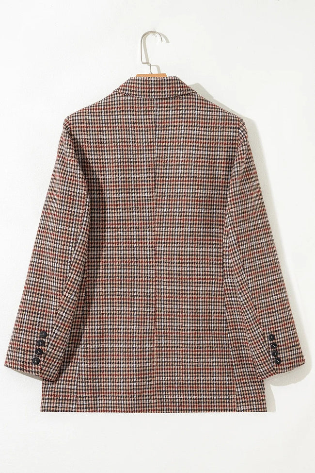 Brown Houndstooth Lapel Collar Blazer Main Image