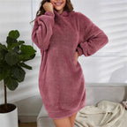 Women's Hooded Long Sleeve Plush Dress