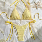 Feminine Backless Strappy Solid Color Bikini