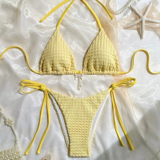 Feminine Backless Strappy Solid Color Bikini Hover Image