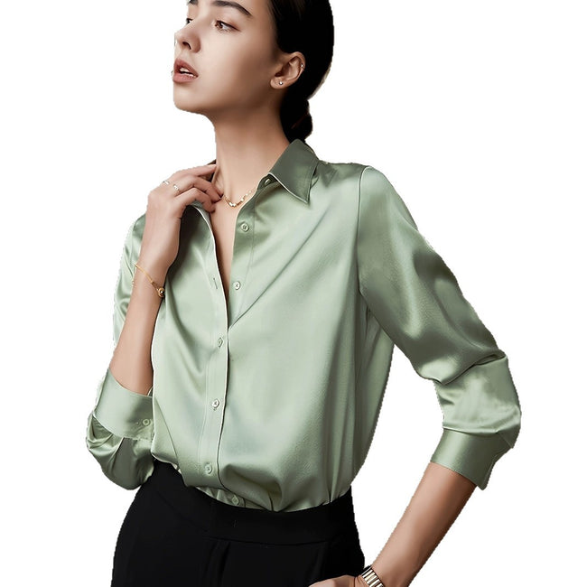 Elegant Satin Long-Sleeve Shirt For Women Main Image
