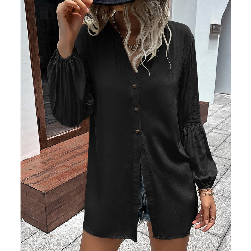 Casual Loose Single Breasted Shirt Dress Women