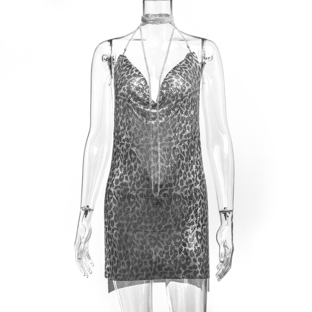 Metal Sequins Dress Rhinestone Women