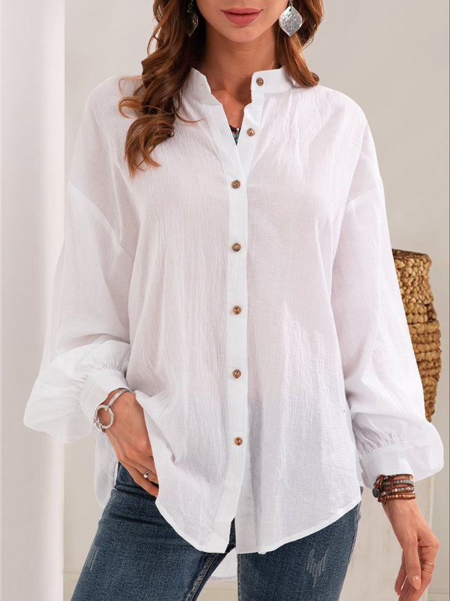 New Style Long-sleeved Shirt Cotton Linen Shirt Cardigan Women Hover Image